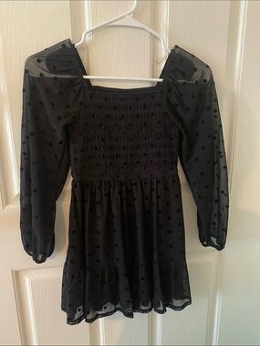 art class Black Sheer Polka Dot Puff Sleeve Dress